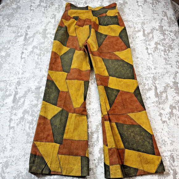 VTG Patchwork Plaid Wide Leg Bell Bottom Pants Groovy Hippy Retro *READ* - Picture 2 of 16
